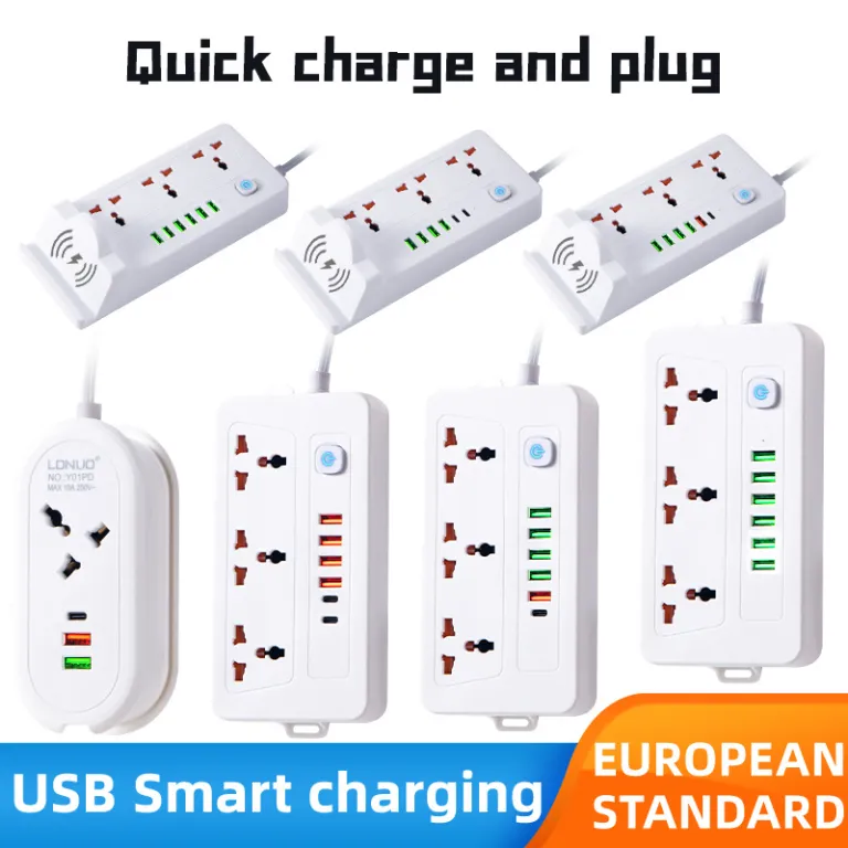 محافظ برق مسافرتی قابل حمل با پریز بریتانیایی و پورت‌های USB چندگانه، سیم‌دار