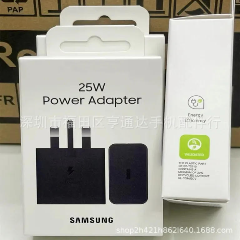 شارژر جدید 25W T2510 اورجینال مناسب سامسونگ S23/S24 با دوشاخه انگلیسی 25W و قابلیت سوپر فست شارژ