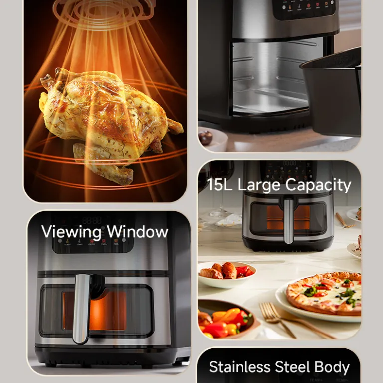 سرخ‌کن بدون روغن Airfryer 15L با ظرفیت بالا، چندکاره خانگی از جنس استیل ضدزنگ، مجهز به پنجره دید و المنت حرارتی بالا و پایین
