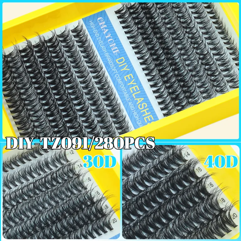 ست مژه مصنوعی پرپشت 280 دسته‌ای فر D مخلوط 10-20m فرخورده DIY مژه تکه‌ای