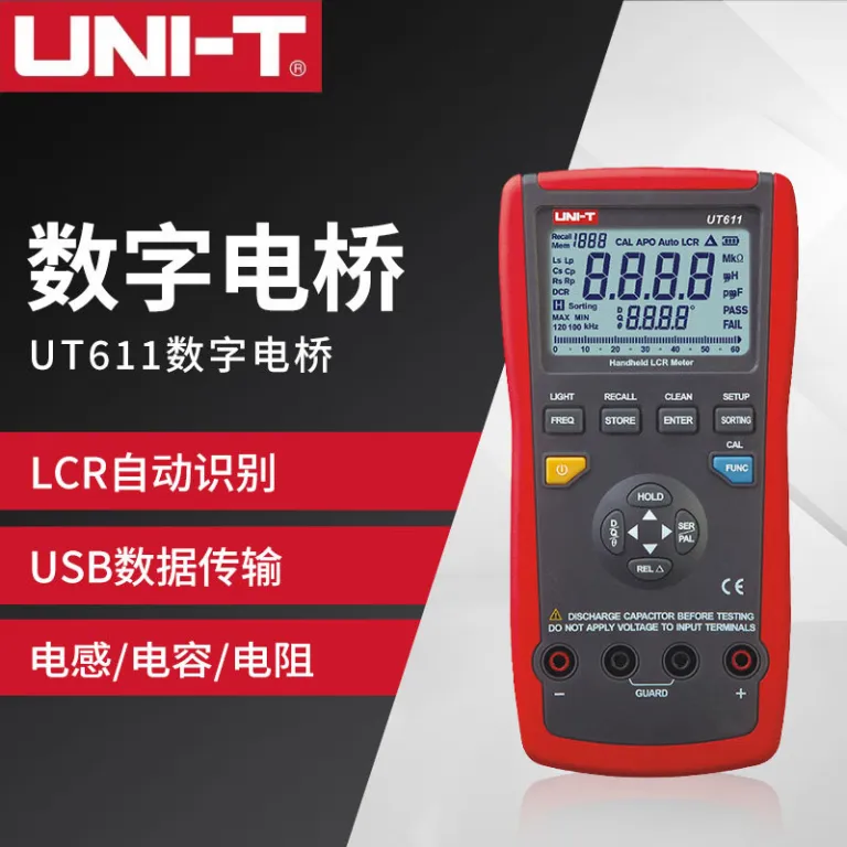 یونیتی UT611/UT612 پل دیجیتال LCR دستی با دقت بالا برای اندازه‌گیری ظرفیت خازنی، اندوکتانس و مقاومت