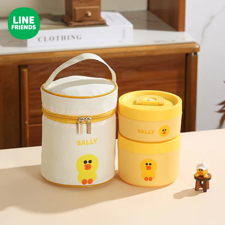 خرس براون 304 ظرف غذای استیل ضدزنگ عایق حرارتی گرد مخصوص ناهار دانش‌آموزان به سبک ژاپنی، قابل حمل برای محل کار و سوپ‌خوری