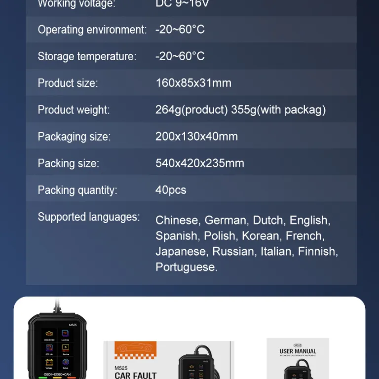 OBD2 تستر باتری خودرو M525 دستگاه عیبیاب خودرو دستگاه تشخیص خطای خودرو رمزگشا محصول صادراتی باکیفیت