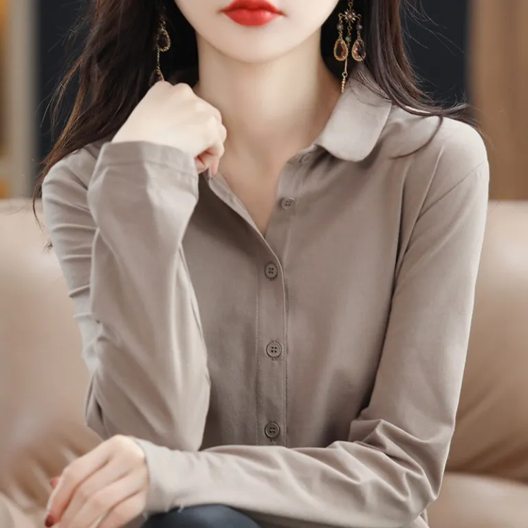 پیراهن آستین‌بلند نخی کشی زنانه با یقه پولو و طراحی خاص گشاد و شیک