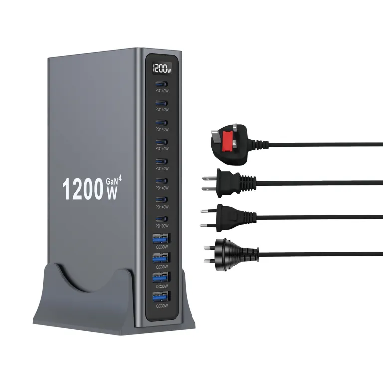 شارژر رومیزی 1200W مدل جدید بین‌المللی 1300W شارژر PD نیترید گالیوم 12 پورت رومیزی