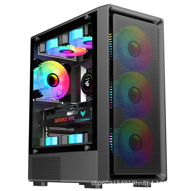 کیس کامپیوتر روباه نه‌دم T10 کیس اسمبل‌شده دسکتاپ ATX شیشه‌ای 240 خنک‌کننده آبی بدنه mATX