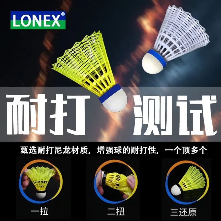 توپ بدمینتون نایلونی LONEX yy توپ نایلونی L300 توپ پلاستیکی بادوام اصل برای تمرین داخل و خارج سالن ضد باد 6 عددی