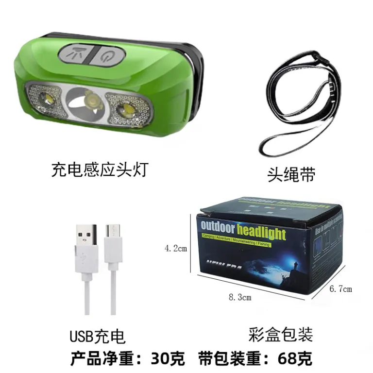 چراغ پیشانی سنسوردار با شارژ USB، چراغ LED دفاع شخصی، چراغ پیشانی قوی برای ماهیگیری شبانه، چراغ پیشانی کوچک هوشمند فضای باز