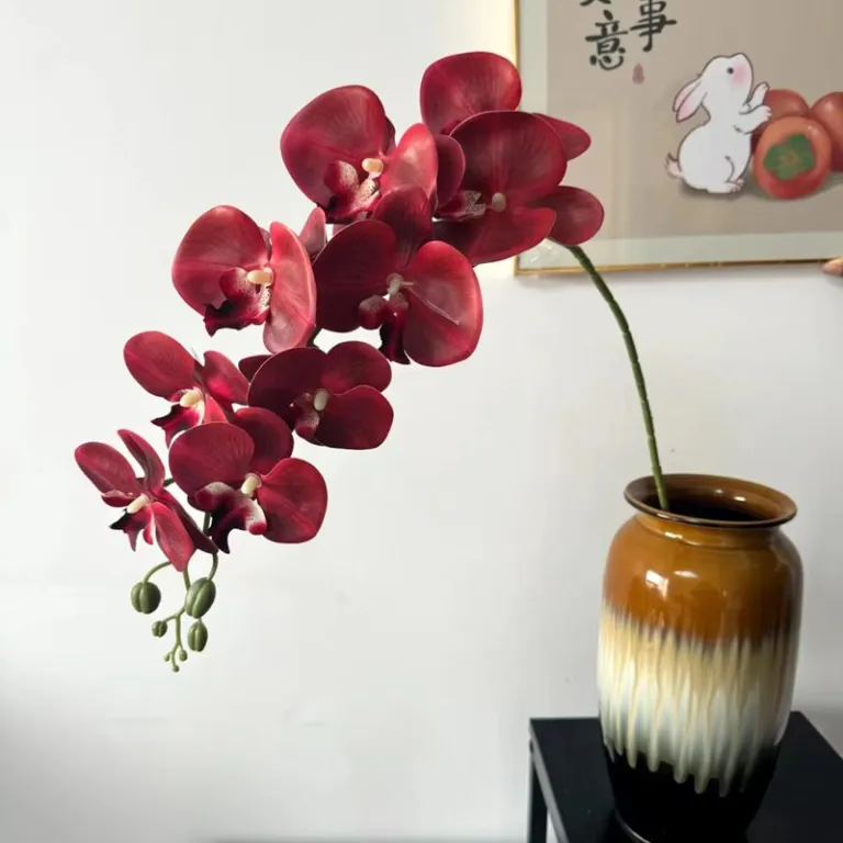 9 گل ارکیده پروانه‌ای مصنوعی با گلبرگ فیلمی 3D چاپی با حس لمس واقعی، گل ارکیده مصنوعی برای عروسی، گل‌آرایی و دکوراسیون منزل