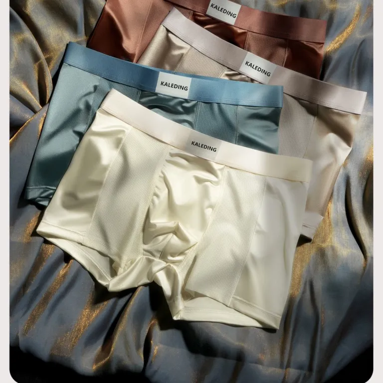 شورت مردانه لوکس ساتن ابریشمی خنک تابستانی نرم و لیز تنفس‌پذیر چهارخانه بدون درز میان‌راست
