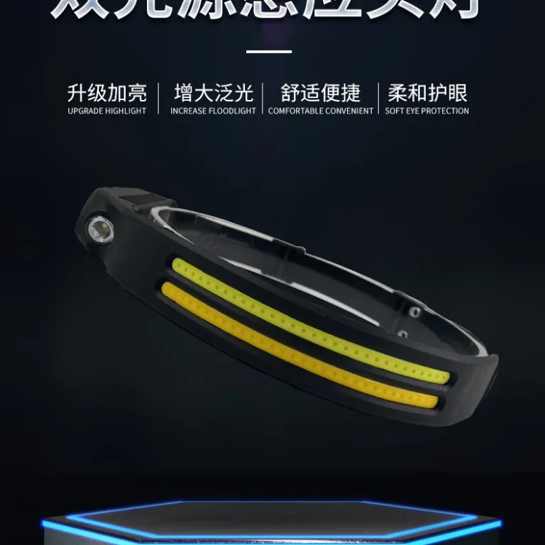 چراغ پیشانی جدید کراس‌بوردر COB سیلیکونی قابل حمل با سنسور حرکت دست، USB، مینی، چندکاره برای فضای باز، ماهیگیری و چراغ قوه قوی