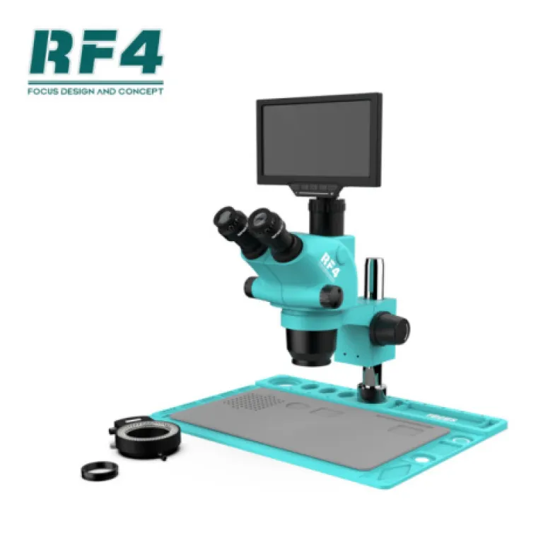 RF47050pro میکروسکوپ با بزرگنمایی بالا برای تعمیر مادربرد موبایل، میکروسکوپ HD با زوم پیوسته دو بازویی