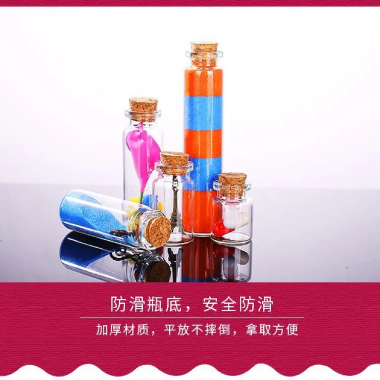بطری داروی کوچک شیشه‌ای شفاف، بطری آرزو، بطری پیام شناور، بطری آویز تزئینی 1ml، بطری شیشه‌ای کوچک با درب چوب‌پنبه‌ای
