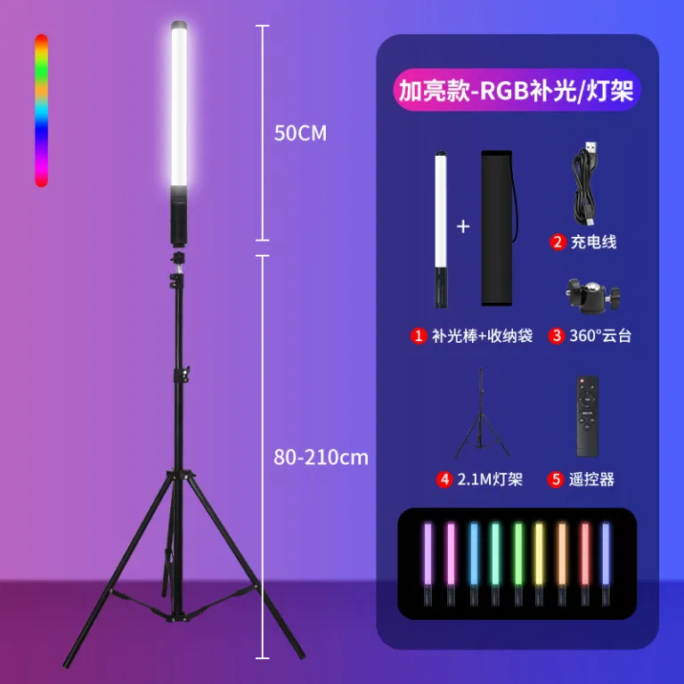 نور لوله‌ای RGB تمام‌رنگ قابل حمل دستی برای عکاسی در فضای باز و داخل، با نور ملایم و حرفه‌ای زیباسازی چهره