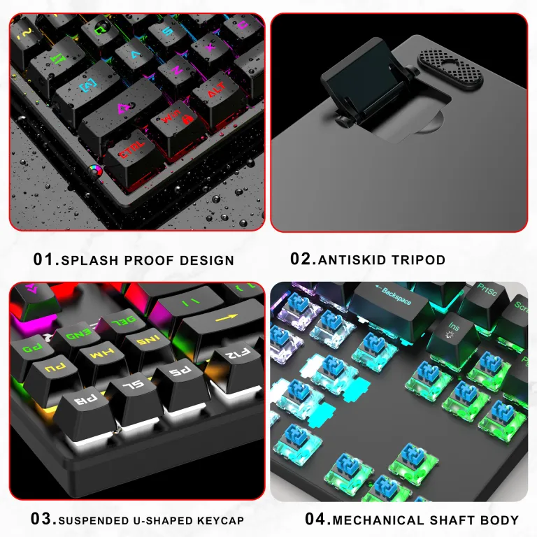 کیبورد مکانیکی فلزی K87 با 87 کلید، نور RGB، سوییچ آبی، مناسب بازی و اداری