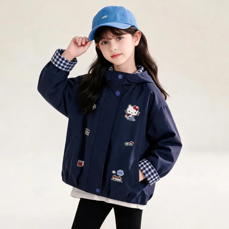 HELLO KITTY کاپشن کلاه‌دار پاییزه دختر بچه 2026 مدل جدید گشاد و پرانرژی با استایل شیرین مناسب بچه‌های سایز بزرگ
