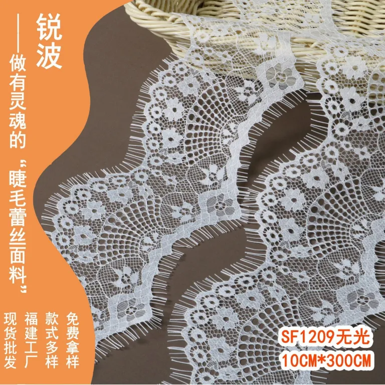 10cm توری مژه‌ای پهن مات بدون کشسانی نایلونی ضخیم با طرح گل و حاشیه‌دوزی برای لباس و لوازم جانبی
