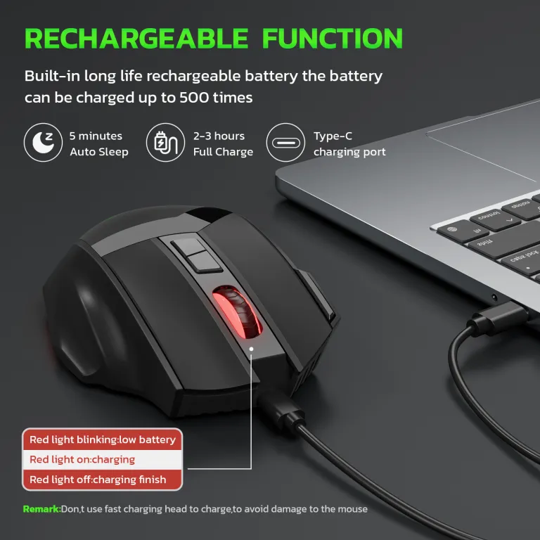 ماوس گیمینگ بی‌سیم بلوتوثی بی‌صدا با شارژ بی‌سیم 10 کلید و نور RGB 4800DPI