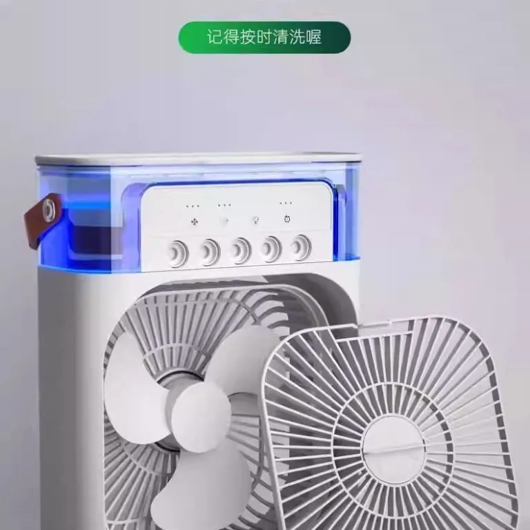 پنکه رومیزی قابل حمل USB با اسپری مرطوب‌کننده پنج‌خروجی، باد قوی، کم‌صدا و دسته‌دار