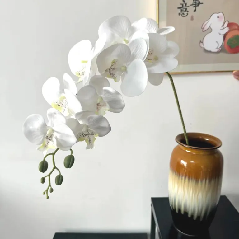 9 گل ارکیده پروانه‌ای مصنوعی با گلبرگ فیلمی 3D چاپی با حس لمس واقعی، گل ارکیده مصنوعی برای عروسی، گل‌آرایی و دکوراسیون منزل