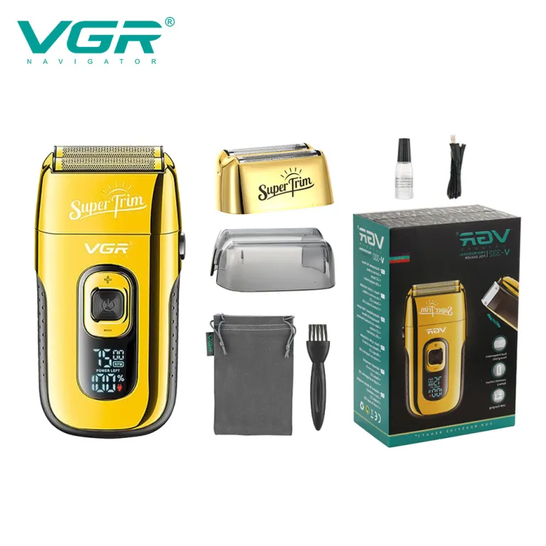 VGR332 ماشین اصلاح سر رفت و برگشتی با تیغه طلایی، ریش‌تراش با نمایشگر دیجیتال، ماشین اصلاح موی سر و ریش مردانه با قابلیت روغن‌زنی خودکار و سفیدکننده
