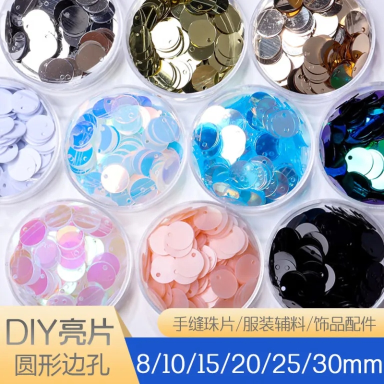 8/10/15/20/25/30mm پولک گرد لبه‌سوراخ فلس ماهی برای دوخت دستی DIY، ملزومات لباس، زیورآلات کوچک و آویز