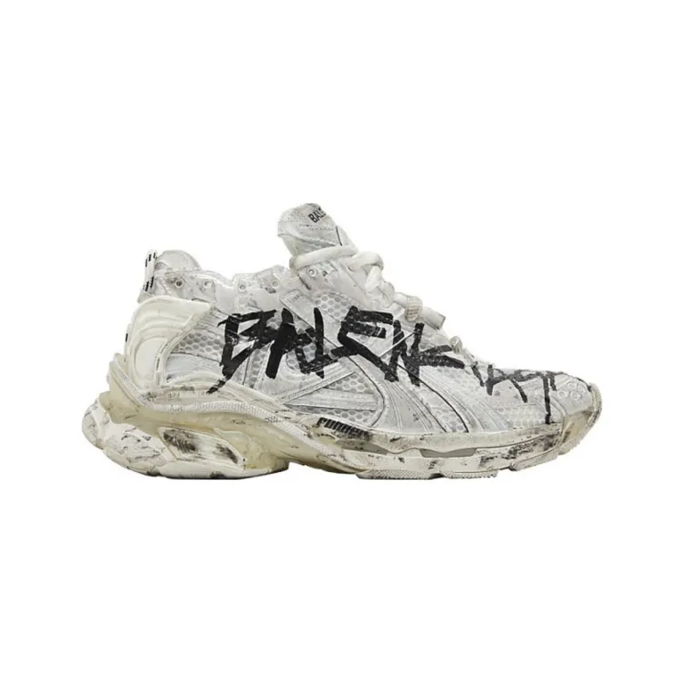 کفش کتانی زنانه بالنسياگا مدل Runner Graffiti با رویه مشبک و طرح گرافیتی، بنددار و ساق کوتاه