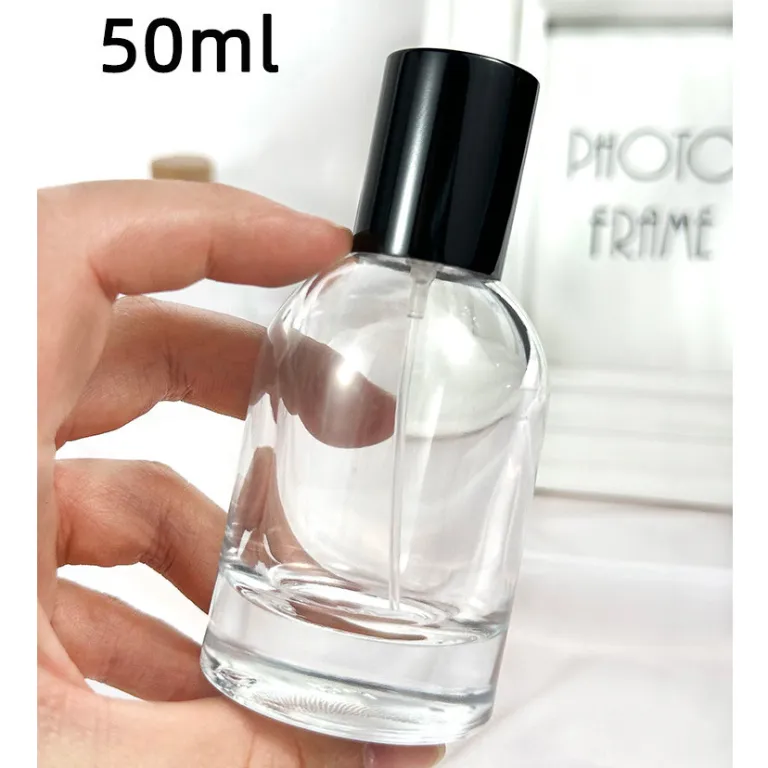 بطری تقسیم عطر با درپوش چوبی، بطری عطر قابل حمل لوکس با ظرفیت بالا، بطری خالی پمپی شیشه‌ای شفاف جایگزین