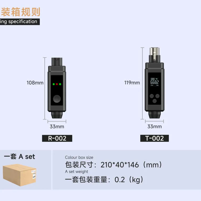 فرستنده و گیرنده صوتی بی‌سیم UHF تبدیل میکروفون سیمی به بی‌سیم با تغذیه فانتوم 48V
