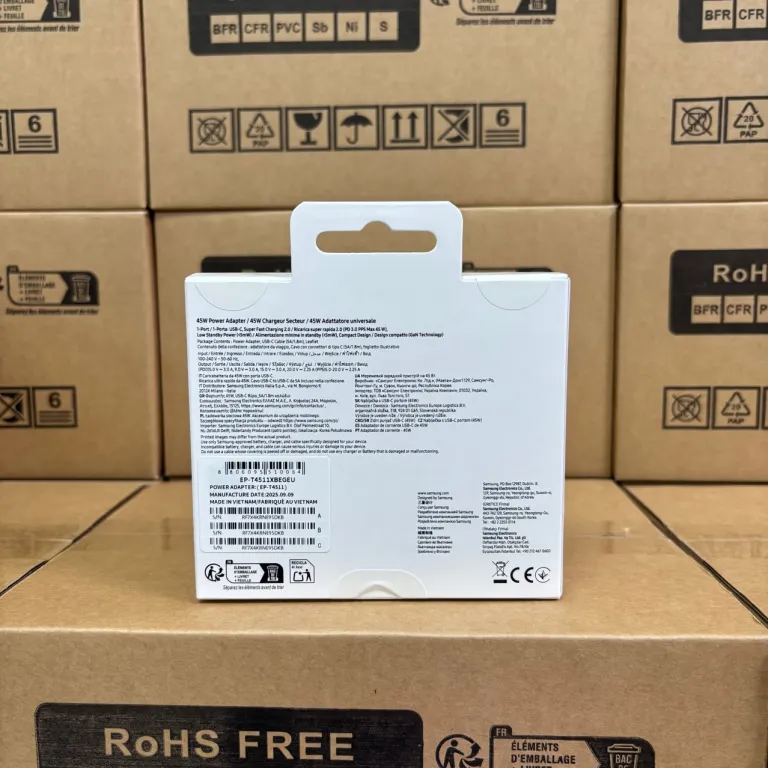 T4511 مناسب برای سامسونگ 45W شارژر استاندارد اروپا مناسب برای S25 24U شارژر فوق سریع 5A1.8M پک EU