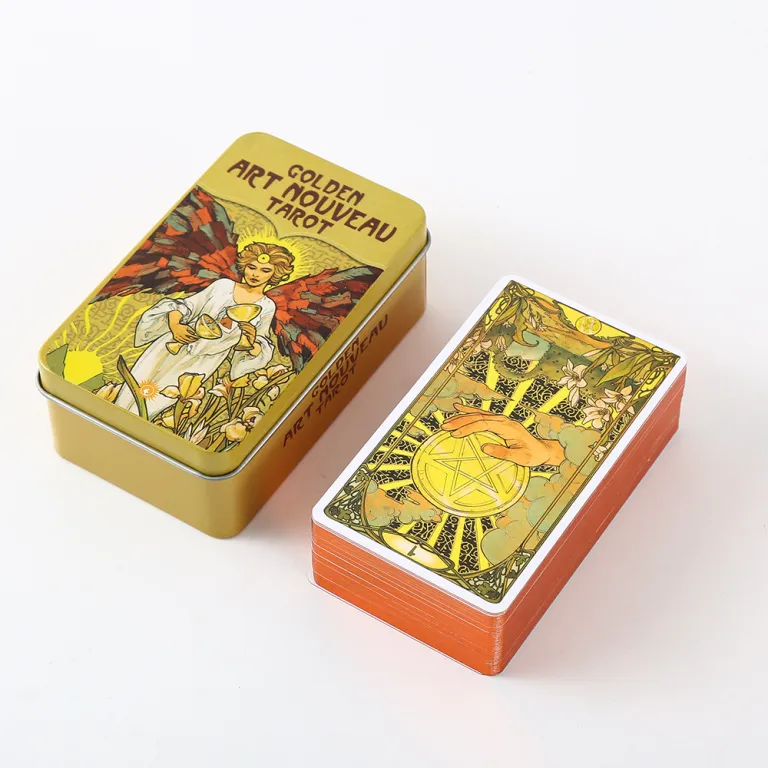 تاروت با روکش طلا جعبه فلزی لوکس Tarot Cards Deck همراه با دفترچه راهنمای کاغذی