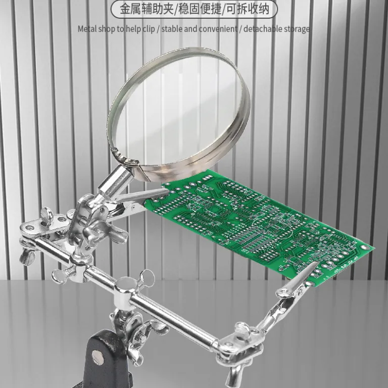 ذره‌بین گیره فلزی کمکی تعمیرات، گیره کمکی برای تعمیر برد مدار موبایل و PCB