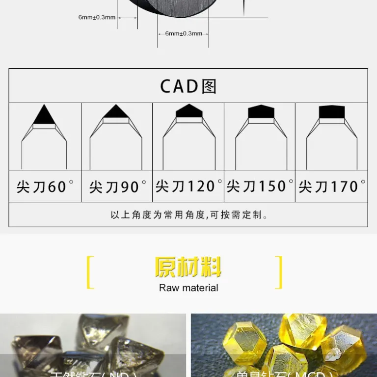 ابزار تراش CNC طرح‌دار طلا و نقره، تیغه نوک‌تیز 140 درجه با نوک الماس تک‌کریستال برای حکاکی جواهرات، برند یوهه