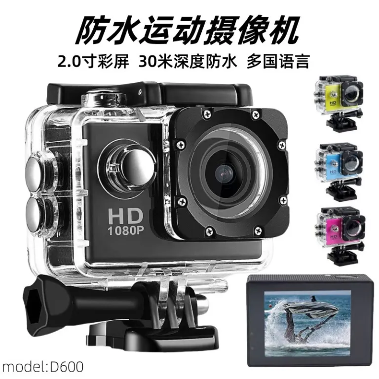دوربین ورزشی ضدآب و لرزشگیر D600 موجود در انبار برای فروش عمده، مناسب غواصی، دوچرخه‌سواری و فیلم‌برداری زیر آب، فروش مستقیم کارخانه