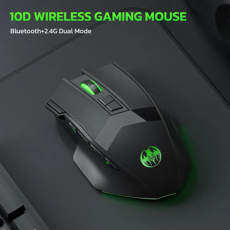 ماوس گیمینگ بی‌سیم بلوتوثی بی‌صدا با شارژ بی‌سیم 10 کلید و نور RGB 4800DPI