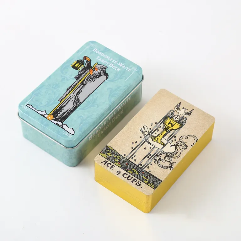 تاروت با روکش طلا جعبه فلزی لوکس Tarot Cards Deck همراه با دفترچه راهنمای کاغذی