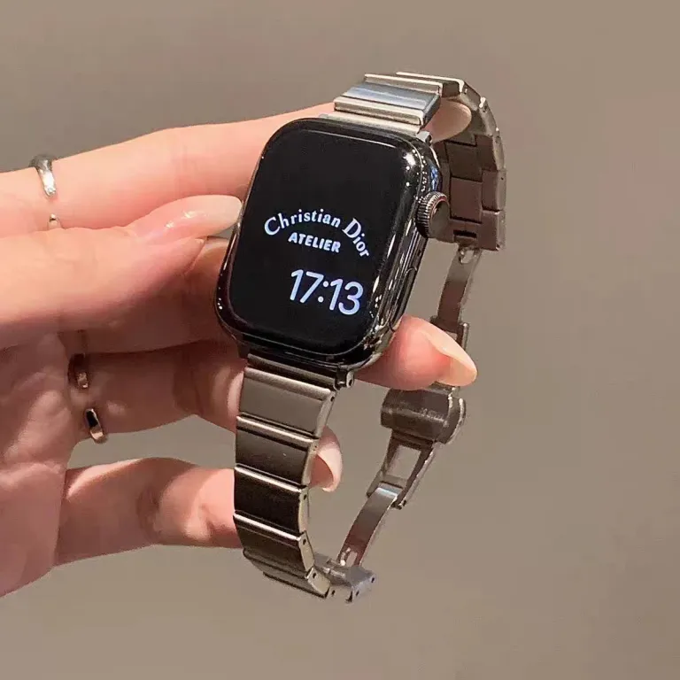 بند مناسب اپل واچ S10 بند iWatchS9 استیل ضدزنگ زنانه طرح کمر باریک s11 حس لوکس ورزشی تابستانی