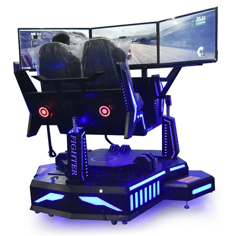 دستگاه تجاری شبیه‌ساز رانندگی و بازی‌های تعاملی VR با سه نمایشگر و سه محور حرکتی