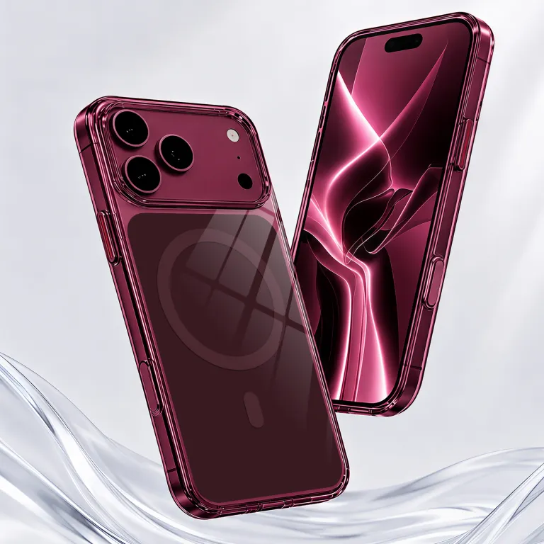 کیف رسمی دوکاره مخصوص اپل 18 طرح جدید قرمز گیلاسی iPhone17PM کیف مگنتی