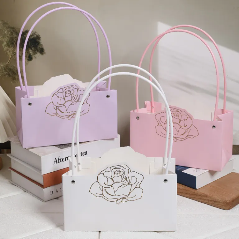 کیف دستی گل چند رنگ، کیف دستی گل برای کلاس گل‌آرایی، کاغذ بسته‌بندی ماکارون، کیف کاغذی ساده ضد آب مناسب ولنتاین