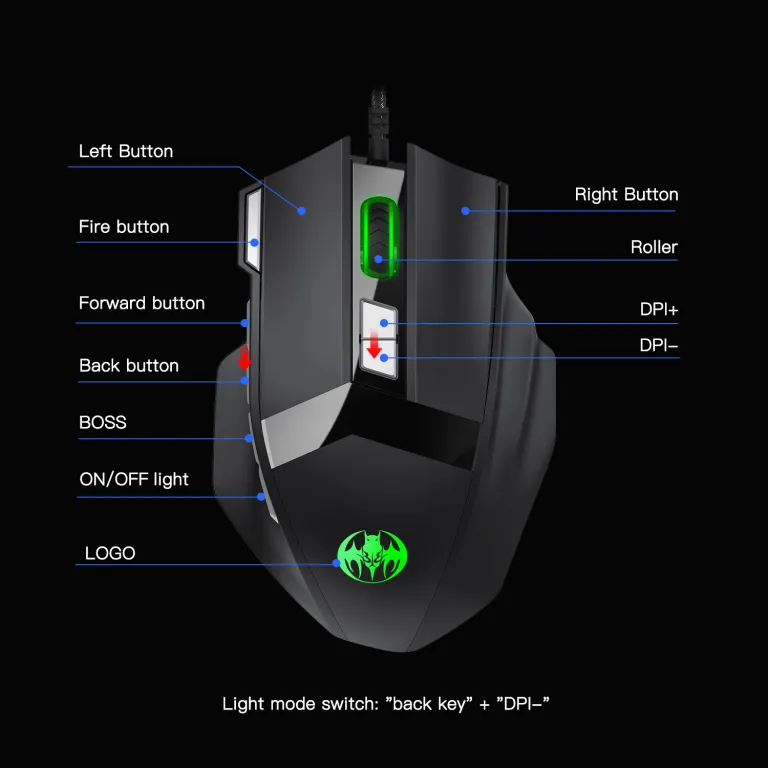 ماوس گیمینگ بی‌سیم بلوتوثی بی‌صدا با شارژ بی‌سیم 10 کلید و نور RGB 4800DPI