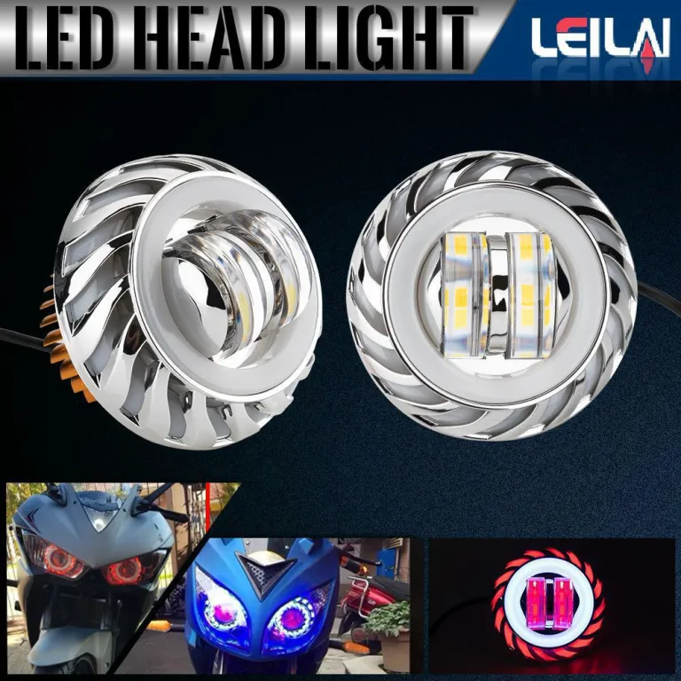 چراغ جلو LED یونیورسال خودرو و موتورسیکلت با لنز دوبل، فلاشر، چشم فرشته و چشم شیطان