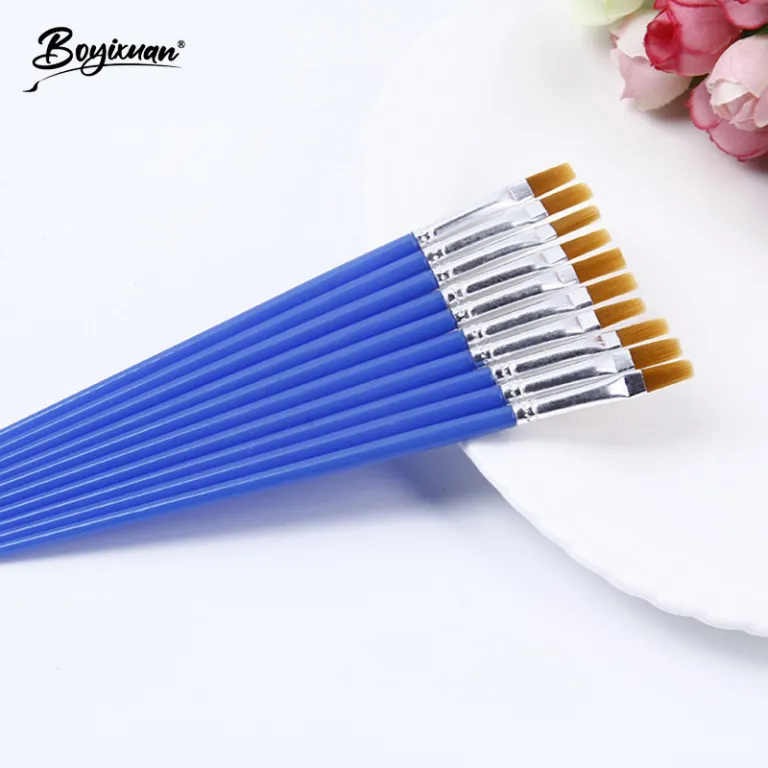 قلم‌موی تخت نایلونی آبی برای نقاشی با اعداد، نقاشی کودکان، قلم‌موی تخت، مجسمه گچی، رنگ DIY و قلم‌موی خطی