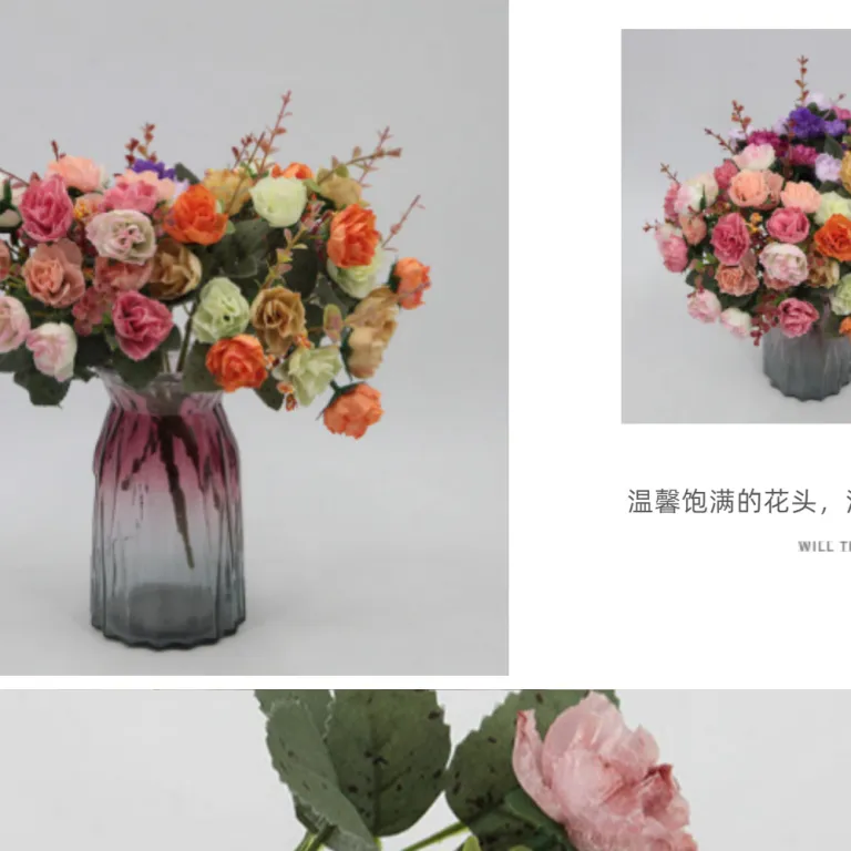 دسته گل رز الماسی پاییزی 21 سر مصنوعی تزئینی برای منزل، راهرو و عروسی - عمده