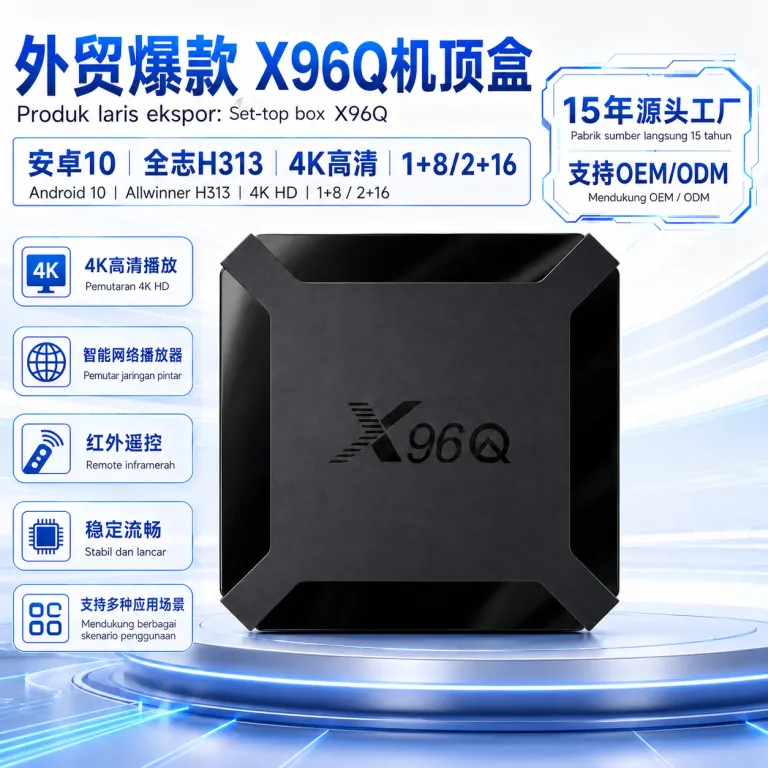 موجود در انبار کارخانه، پرفروش بین‌المللی TV Box X96Q H313 4K کیفیت بالا 1+8/2+16 دستگاه ست‌تاپ باکس