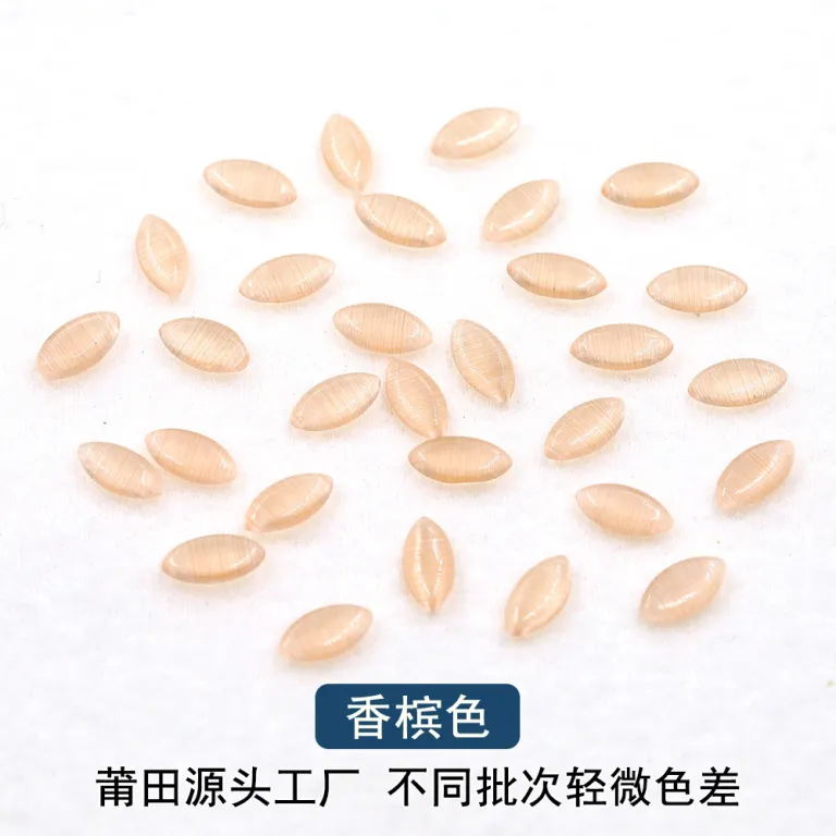 نگین چشم‌گربه‌ای مصنوعی بادامی 4*8mm با کف تخت، فروش مستقیم کارخانه، مناسب گردنبند، سگک کفش و لوازم چسبی