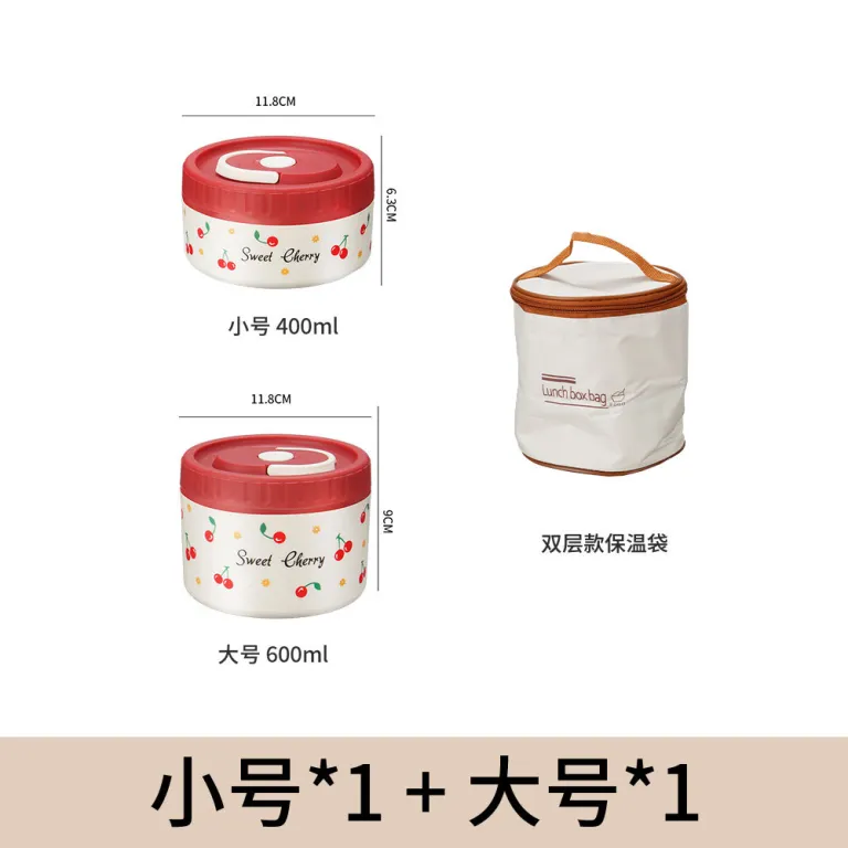 304 ظرف غذای استیل ضدزنگ دربسته طرح گیلاس، قابلمه نگهدارنده حرارت سوپ، جعبه ناهار جداشدنی، قابل استفاده در مایکروویو، ظرف غذای چندطبقه
