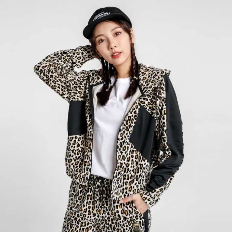 هودی زنانه PUMA x CO گرم و تنفس‌پذیر با طرح پلنگی و آستین بلند