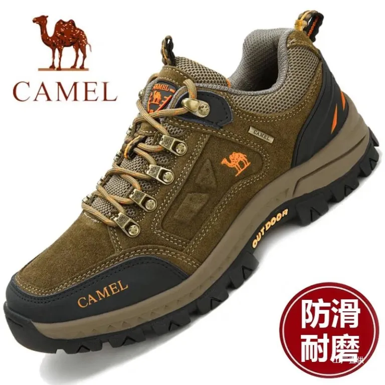 حراج ویژه کفش کوهنوردی چرم طبیعی مردانه Camel تنفس‌پذیر ضدآب و ضدلغزش مناسب پیاده‌روی و سفر
