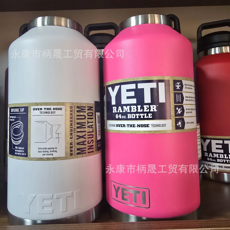304 قمقمه استیل ضدزنگ YETI با دو درب و دسته، ظرفیت بالا، مناسب فضای باز و قابل حمل 36oz